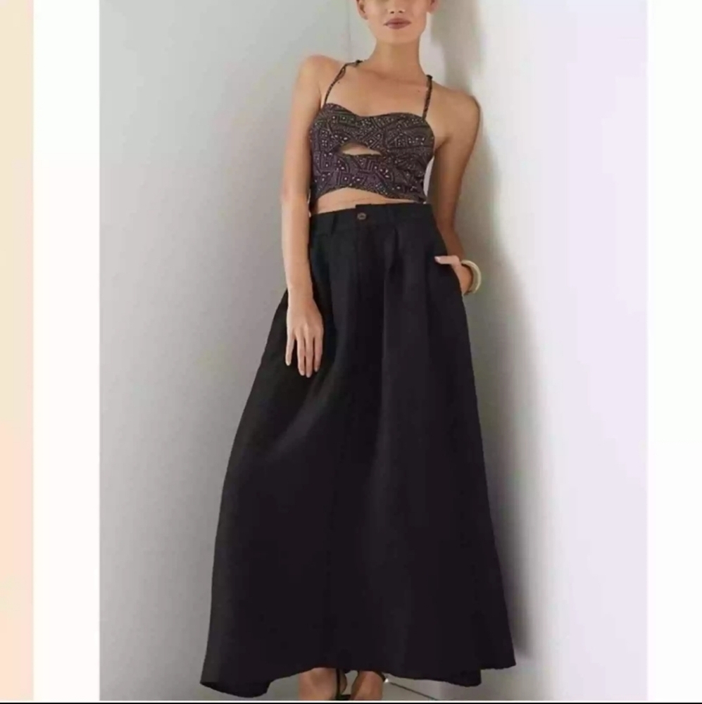 Anthropologie, Linen, Black Maxi Skirt, Size US 2